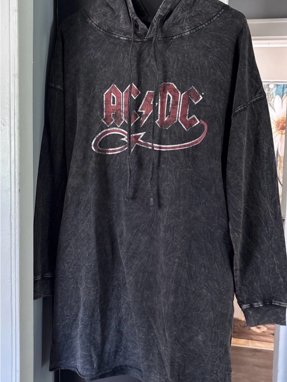 AC/DC Black Washed Hoodie with Red Logo